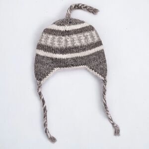 Nepalese 100% Wool Sherpa Beanie Hat Nepal Fleece Lined Gray Beige Cream Vintage